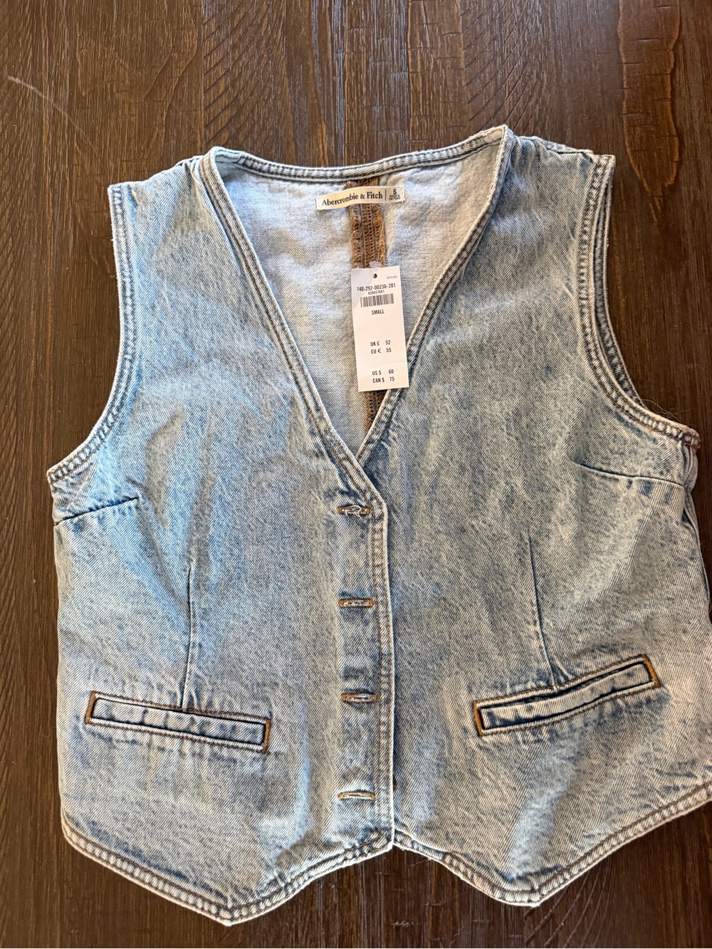 Abercrombie & Fitch Light Blue Denim Vest with Contrast Stitching